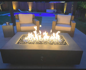 Geo Edge Rectangular Fire Table with Toe Kick 36" x60" x16" tall 8" lip geo edge fire table ConcreteCreationsLA 