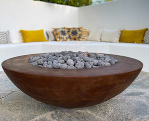 Simplicity Edge Fire bowl / Fire Table 48" x15" 8" lip In Mahogany Acid color ConcreteCreationsLA 